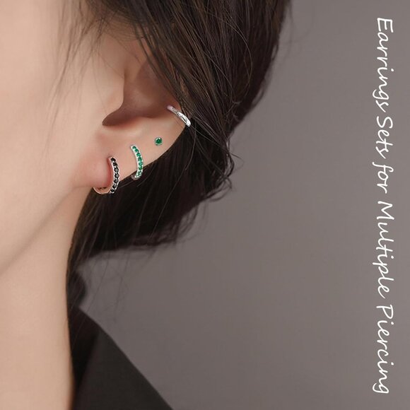7 Pairs Surgical Steel Flat Back Stud and Huggie Hoop Earrings for Sensitive Ear - Picture 4 of 7
